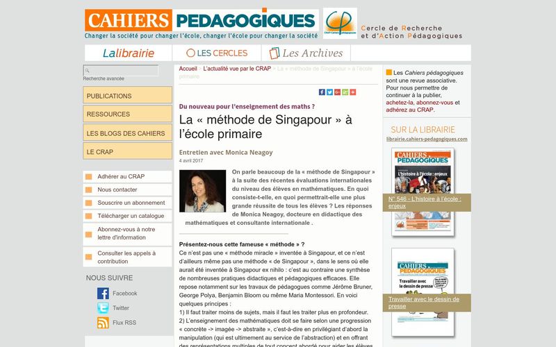 Les Cahiers pédagogiques : la « méthode de Singapour » à l'école primaire